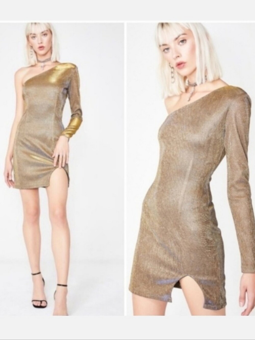 Gold Mini Dress Party Cocktail Sparkly size Medium glam bodycon